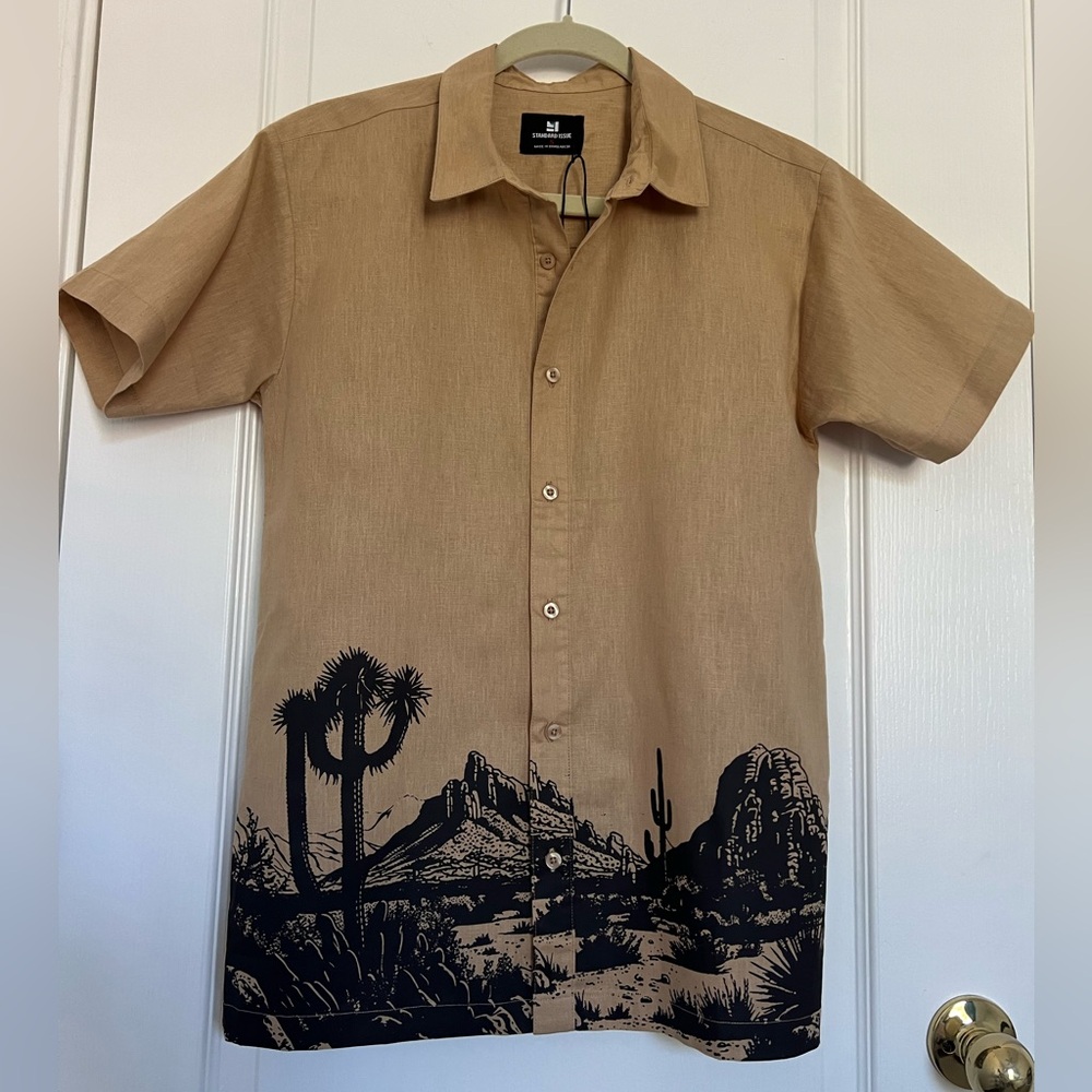 Men’s Linen American Southwest Short Sleeve Shirt | Parchment & black | S